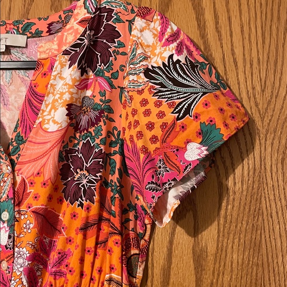 LOFT Patchwork Bloom Smocked Tie Waist Dress - Size S - Picture 8 of 15